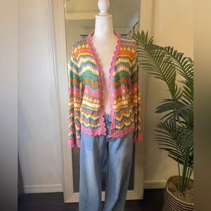 Multicolor Zigzag Pattern Crochet Cardigan